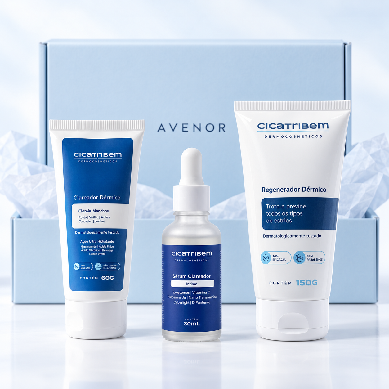 Kit Avenor com Clareador, Sérum e Regenerador Antiestrias